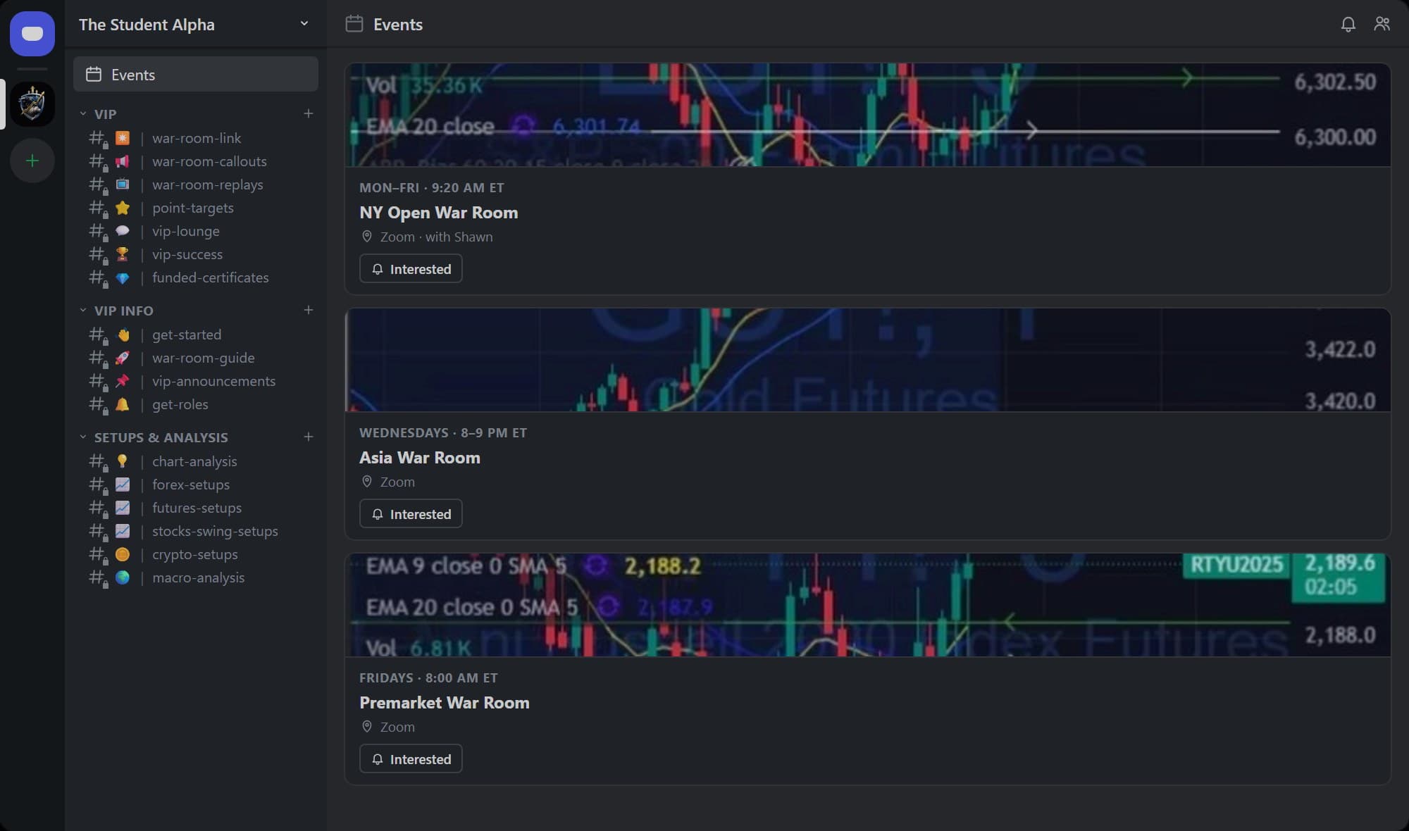 The private VIP channels inside the Student Alpha Discord